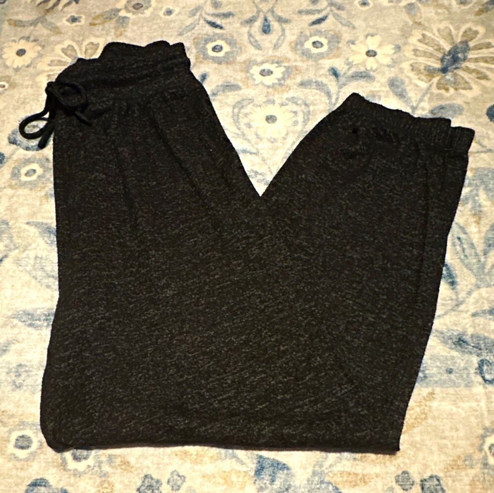 Donna Karen Heathered Gray/Black Knit Drawstring Lounge Pants Pockets Women's M